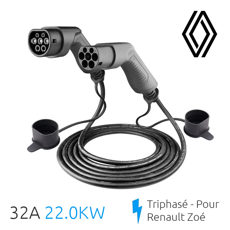 vhbw Câble de recharge type 2 vers type 2 compatible avec Renault Zoe  E-Tech voiture électrique - 3 phases, 32 A, 22 kW, 7 m